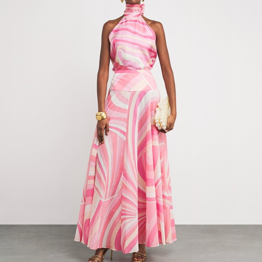 PUCCI Women's Pink Iride High-Rise Cotton Maxi Skirt